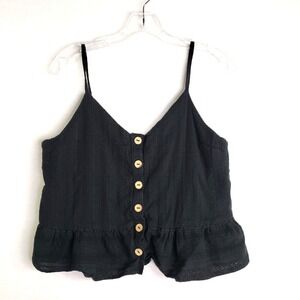 Miss Me Cropped Cami Women Large Black Button Front Ruffle Hem Sleeveless Casual